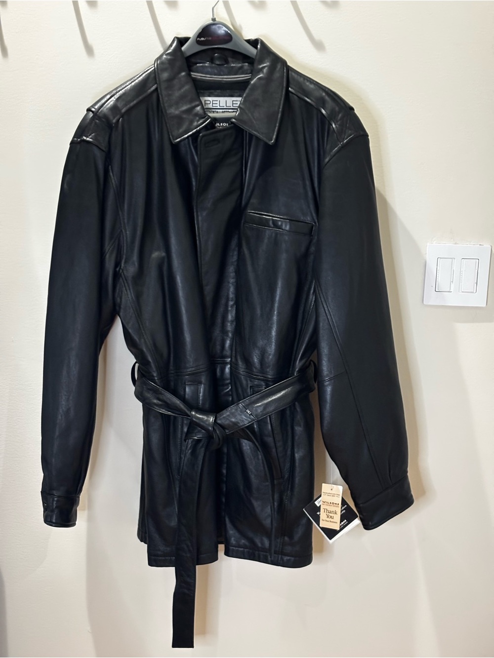 Pelle Studio Black Leather Belted Jacket(HH)